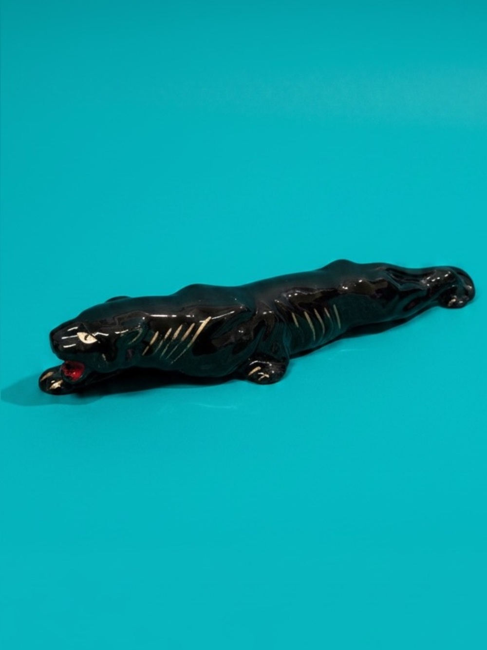 Vintage Japan Black Panther Figurine 12" Long Mid Century